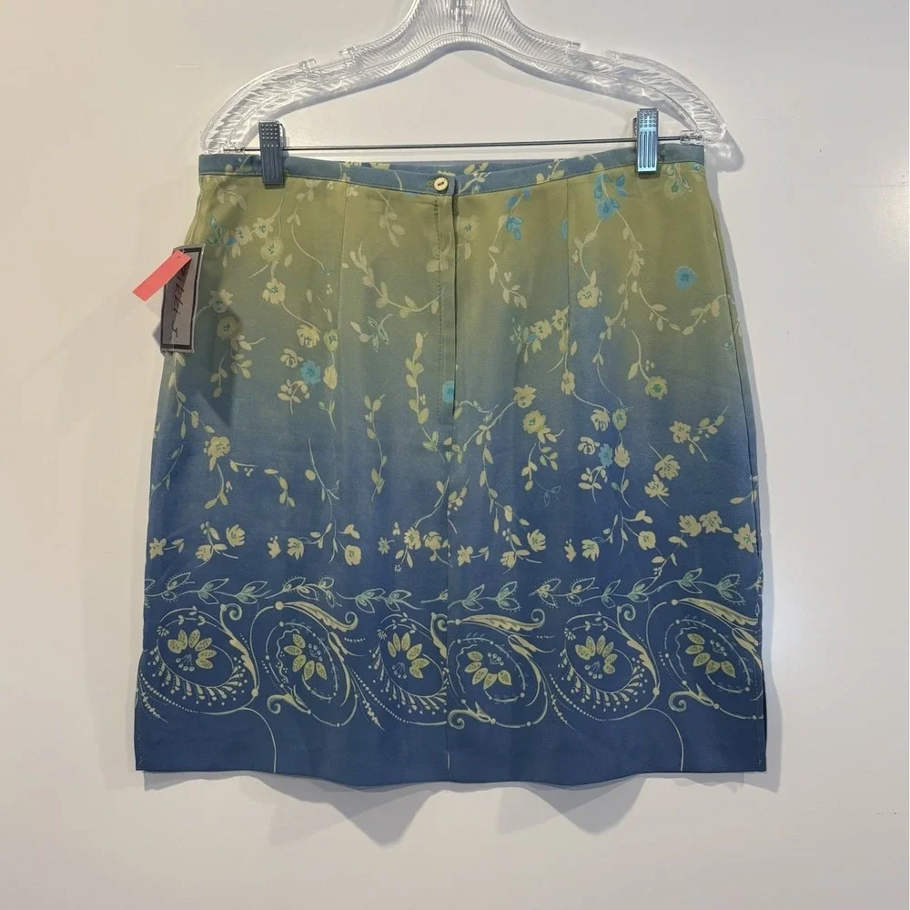 Rikki J. New York Floral Ombre Mini Skirt Blue Green Made in USA 4548 Large NWT
